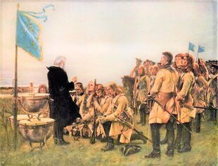 Gustaf Cederströms målning "Regementets kalk" från år 1900, föreställande en fältpräst som delar ut nattvarden till svenska soldater under stora nordiska kriget.